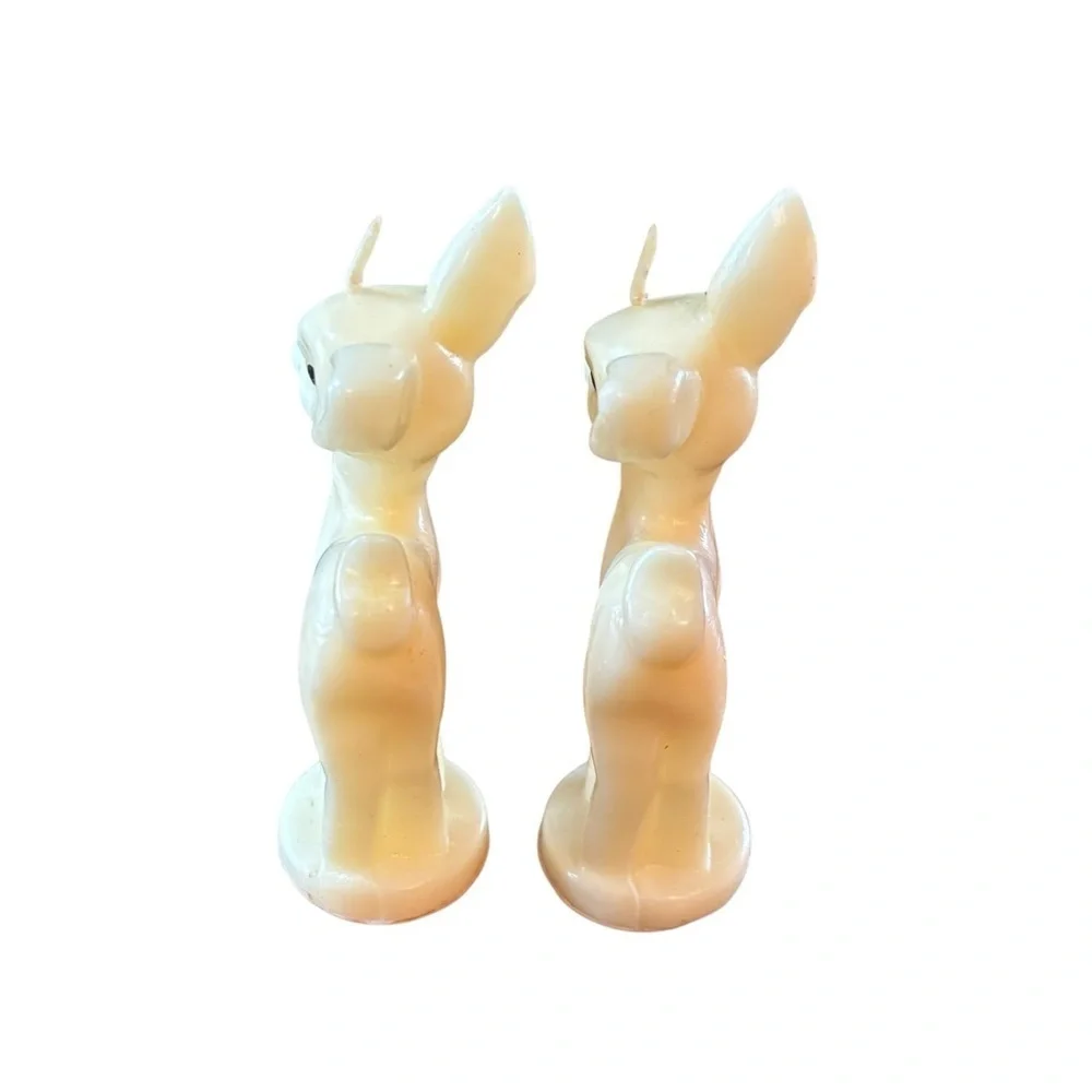 Vintage Tavern Fawn Christmas Candles 1940s White Deer Reindeer 5